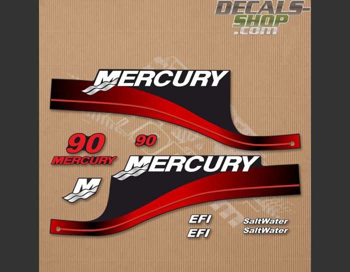 Mercury 90HP EFI Saltwater Outboard Decal Kit RED